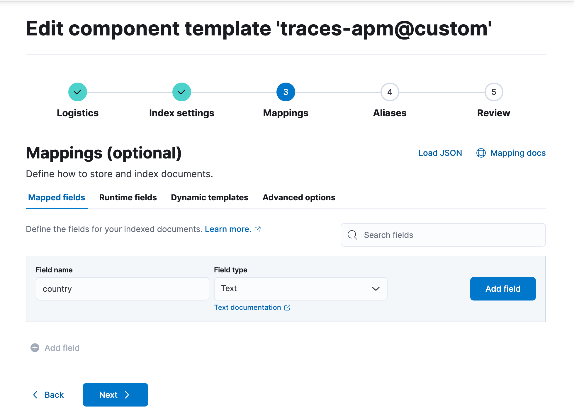 Editing a component template to add a new mapped field