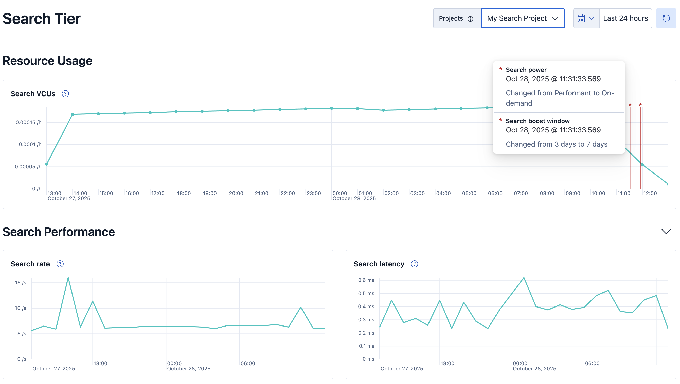 Screenshot showing the features in the top half of the Search Tier page
