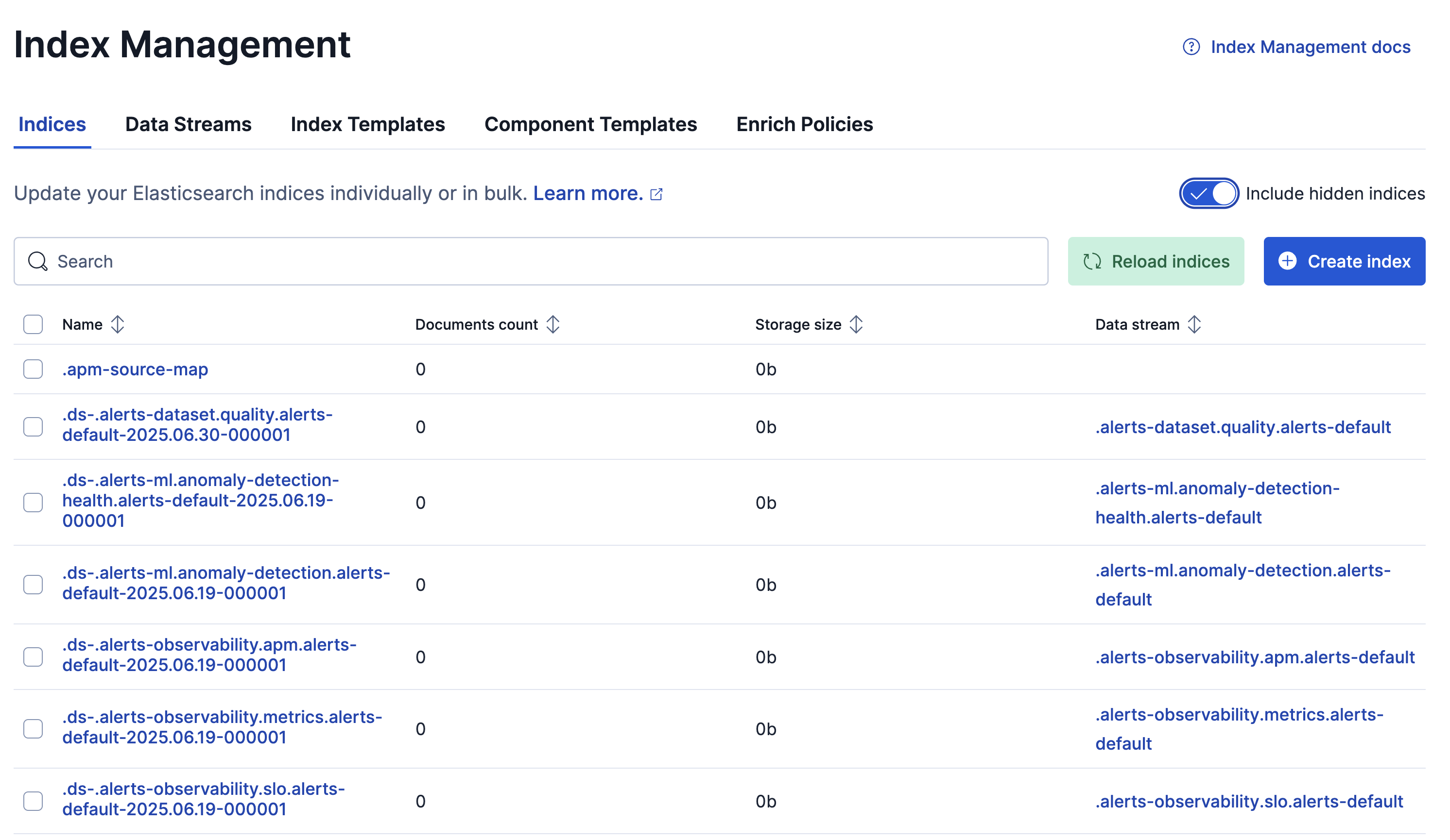 Index Management indices