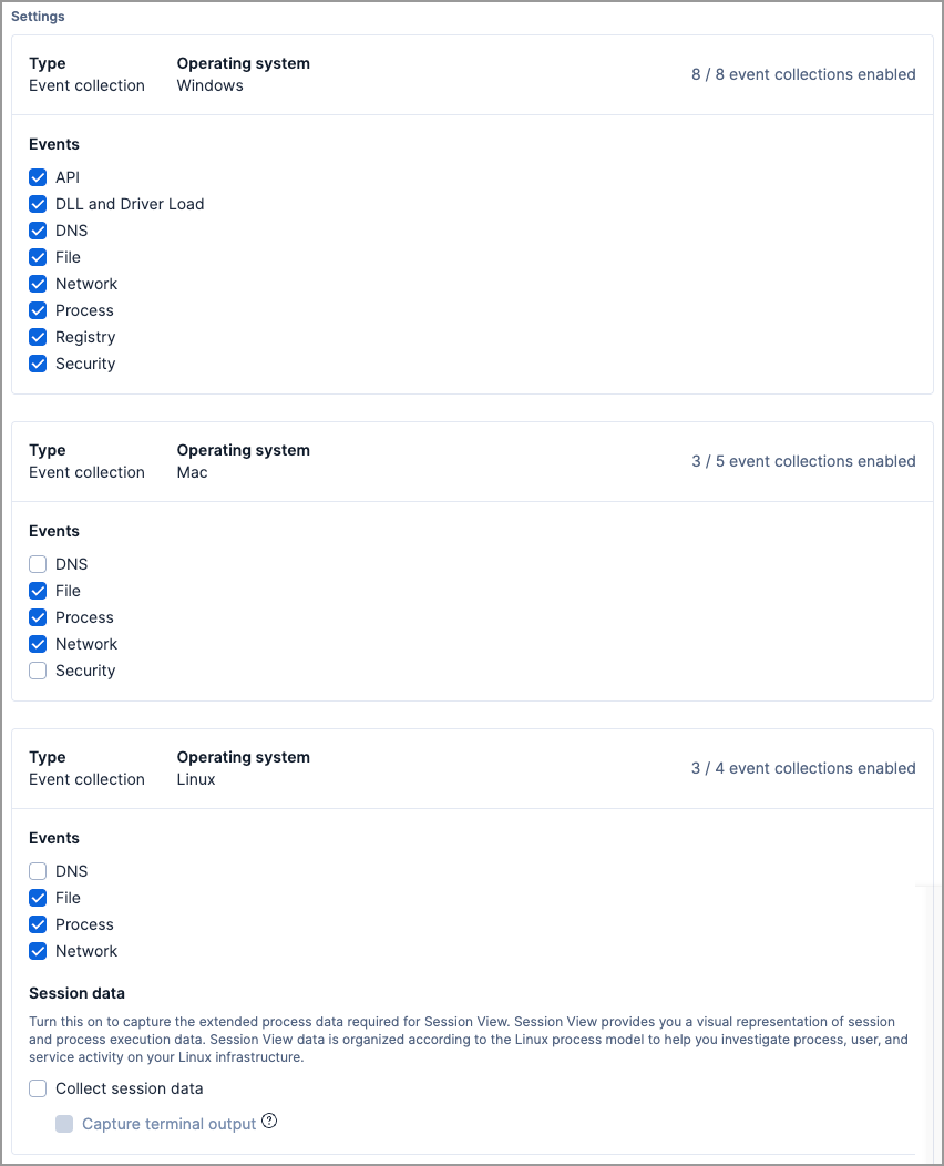 Detail of event collection section.