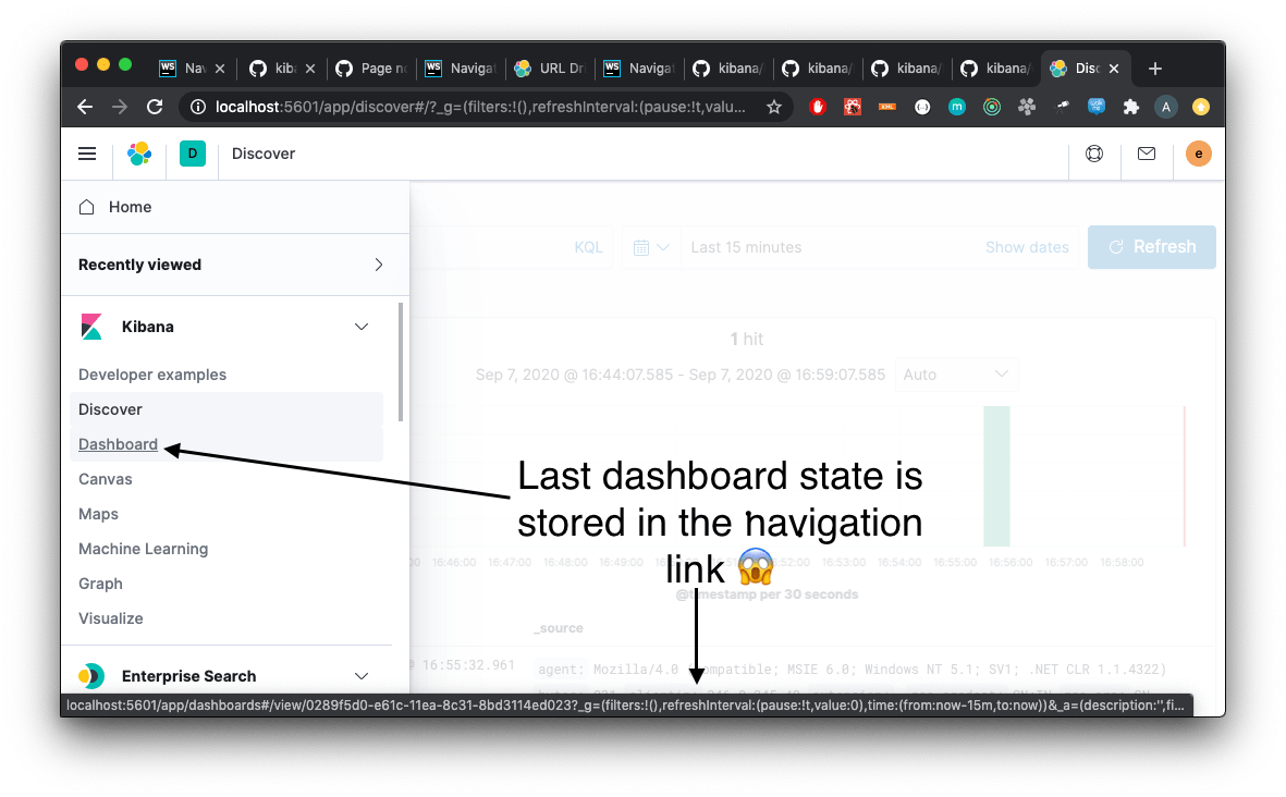 State is stored inside the navigation link