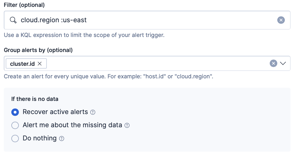 Metric threshold alert with alert if there is no data
