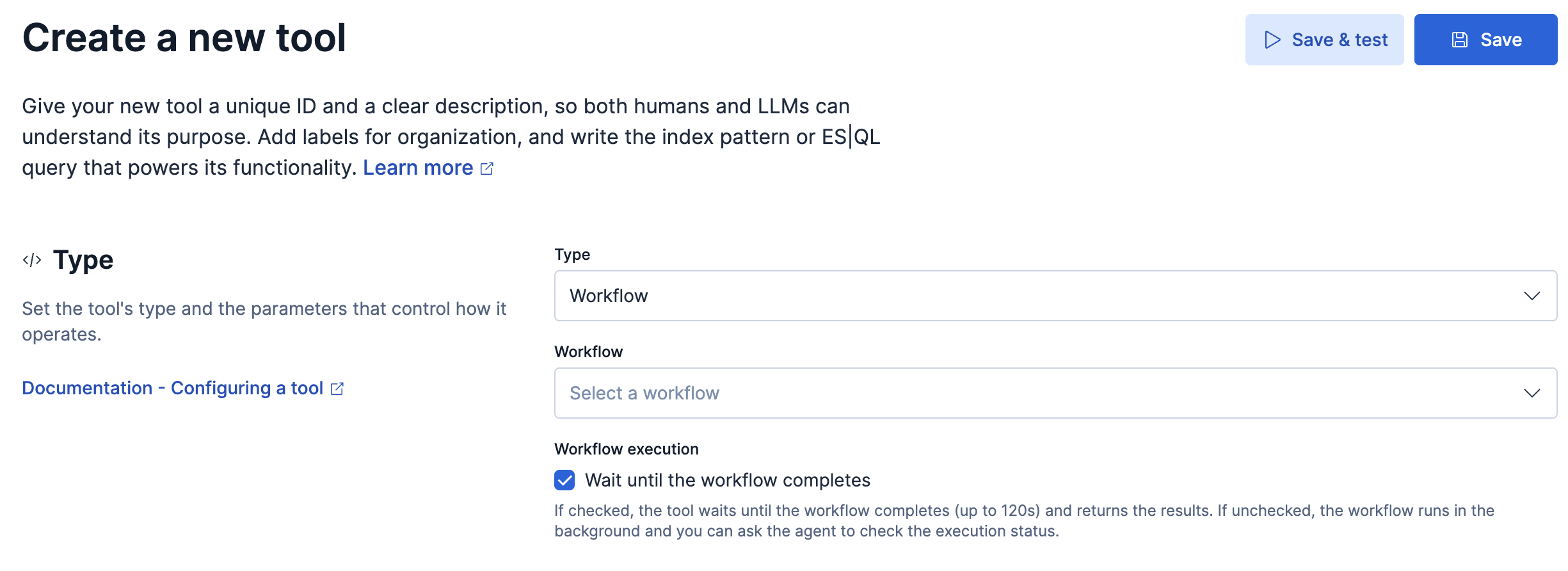 Screenshot of creating a new workflow tool.
