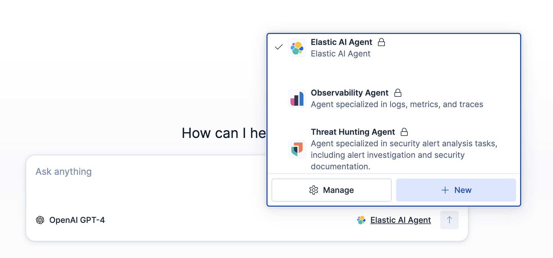 Agent selector dropdown and message input field