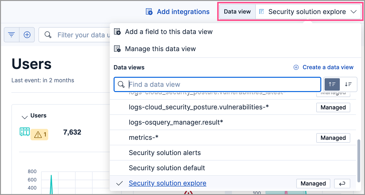 image highlighting how to open the data view selection menu