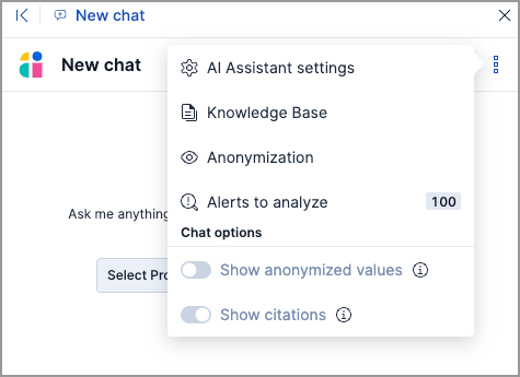 AI Assistant's dropdown menu with the Knowledge Base option highlighted