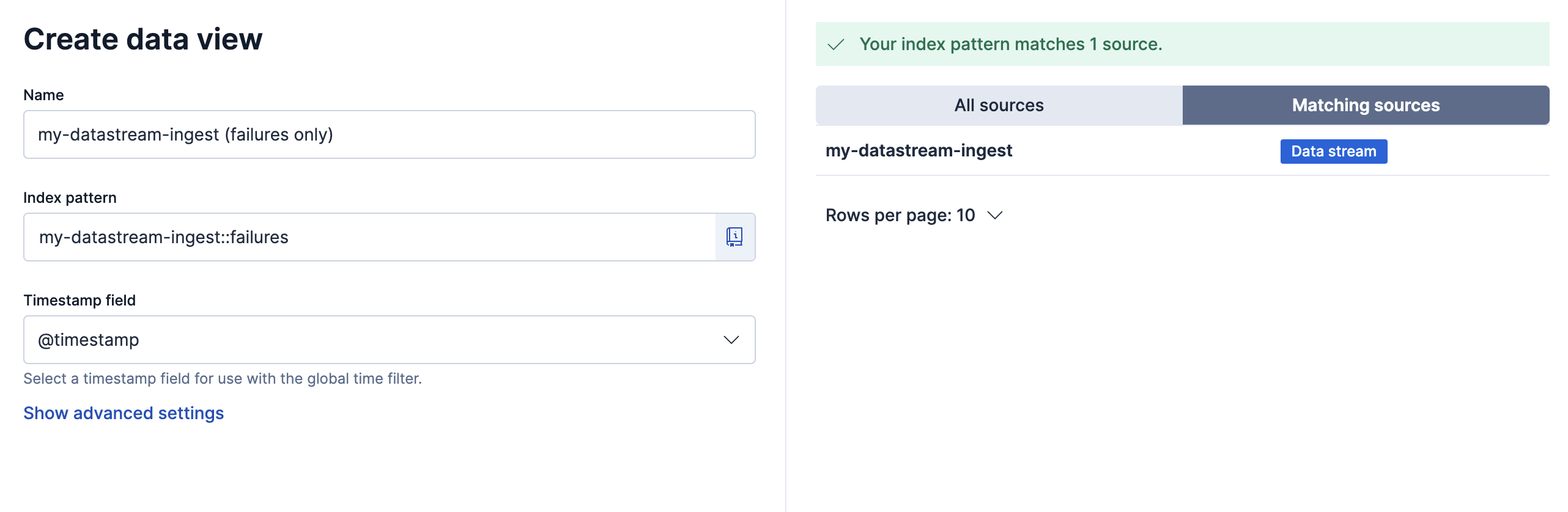 create a data view using the failure store syntax in the index name