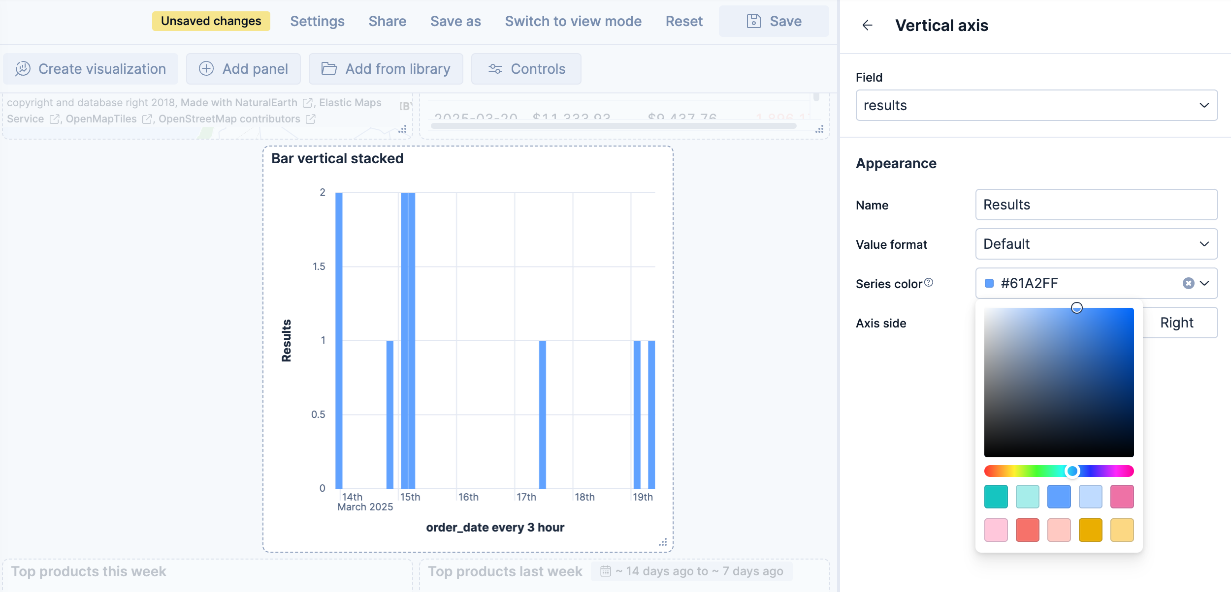 Appearance customization options for ESQL charts