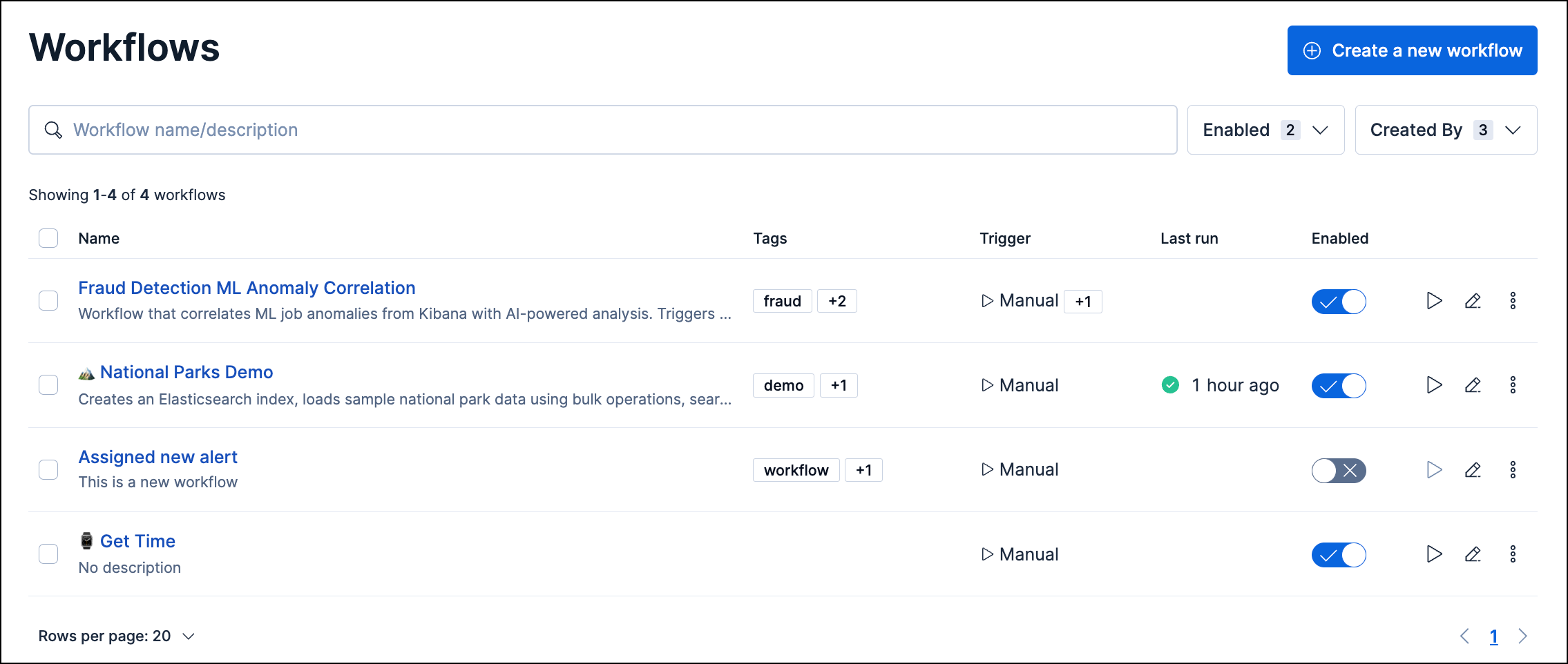 A view of Workflows editor