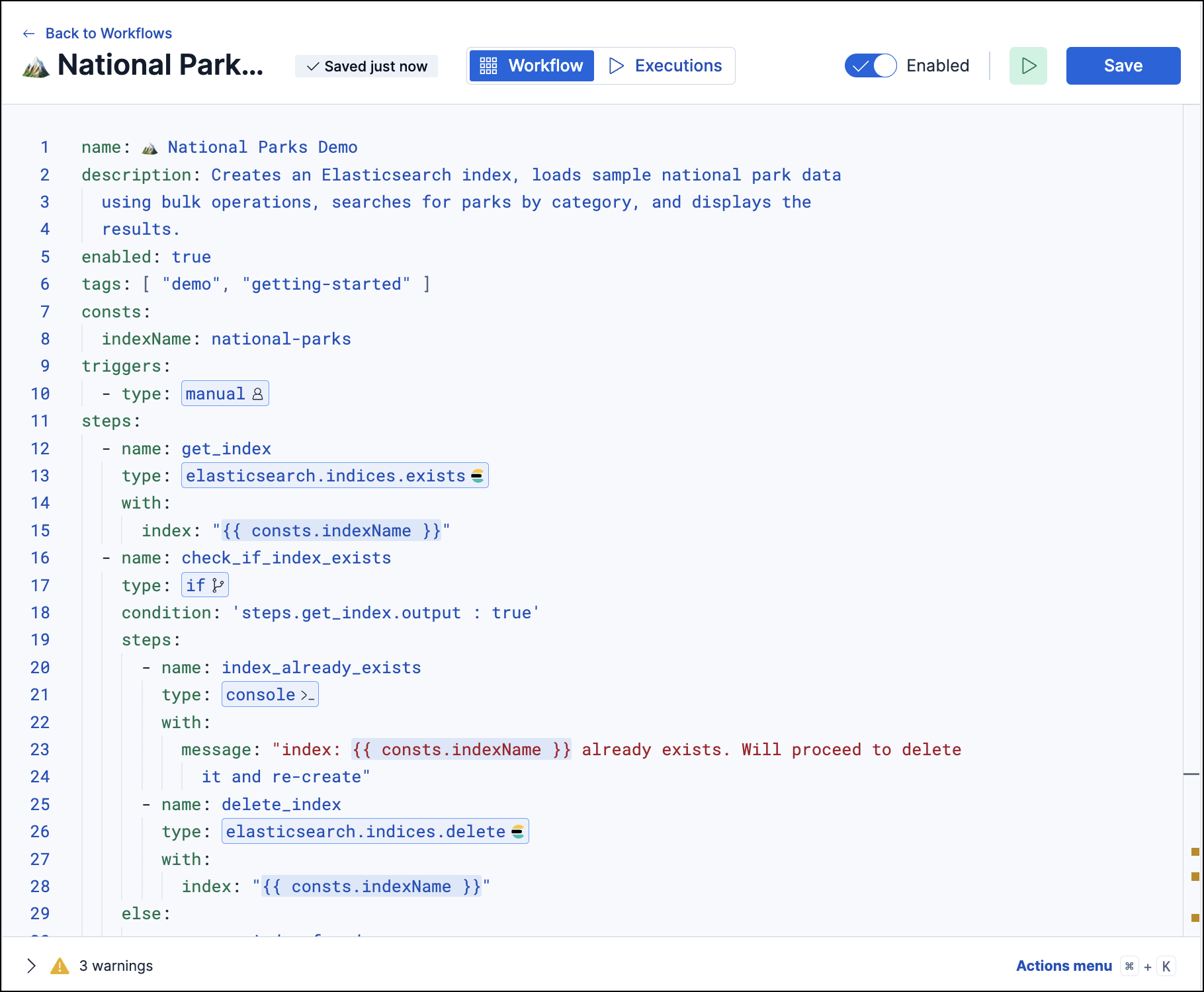 A view of Workflows editor