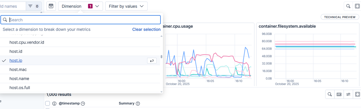 Screenshot of adding a dimension.