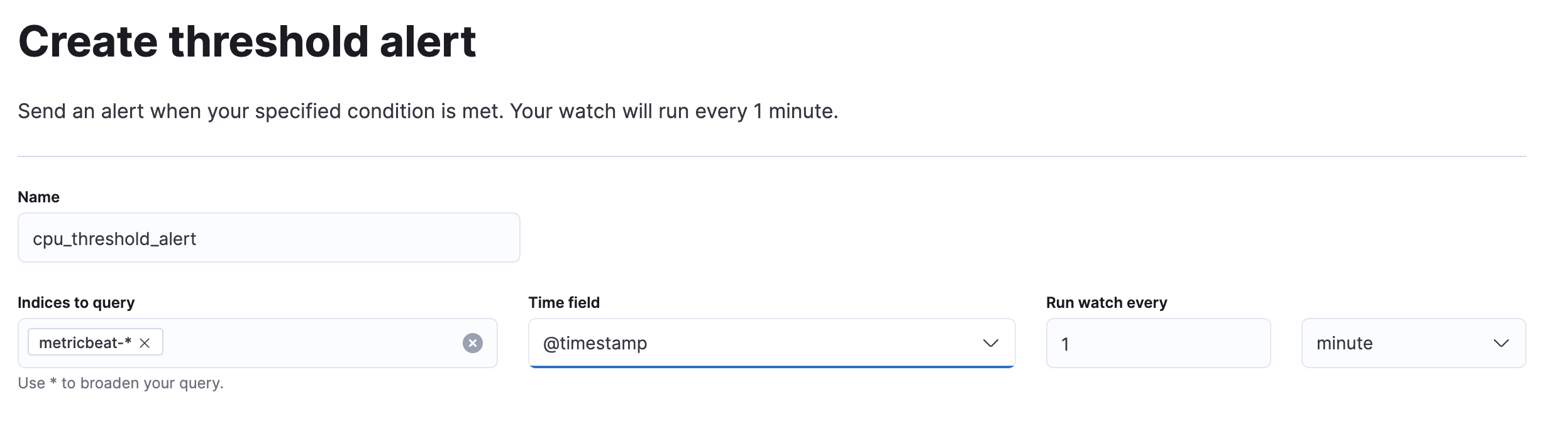 Input and schedule for threshold alert Input and schedule for threshold alert