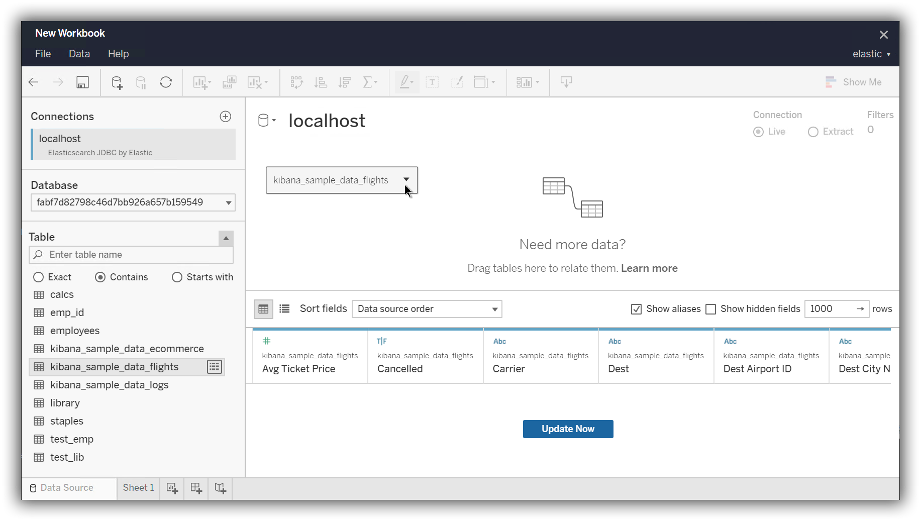 Select a table to load Select a table to load