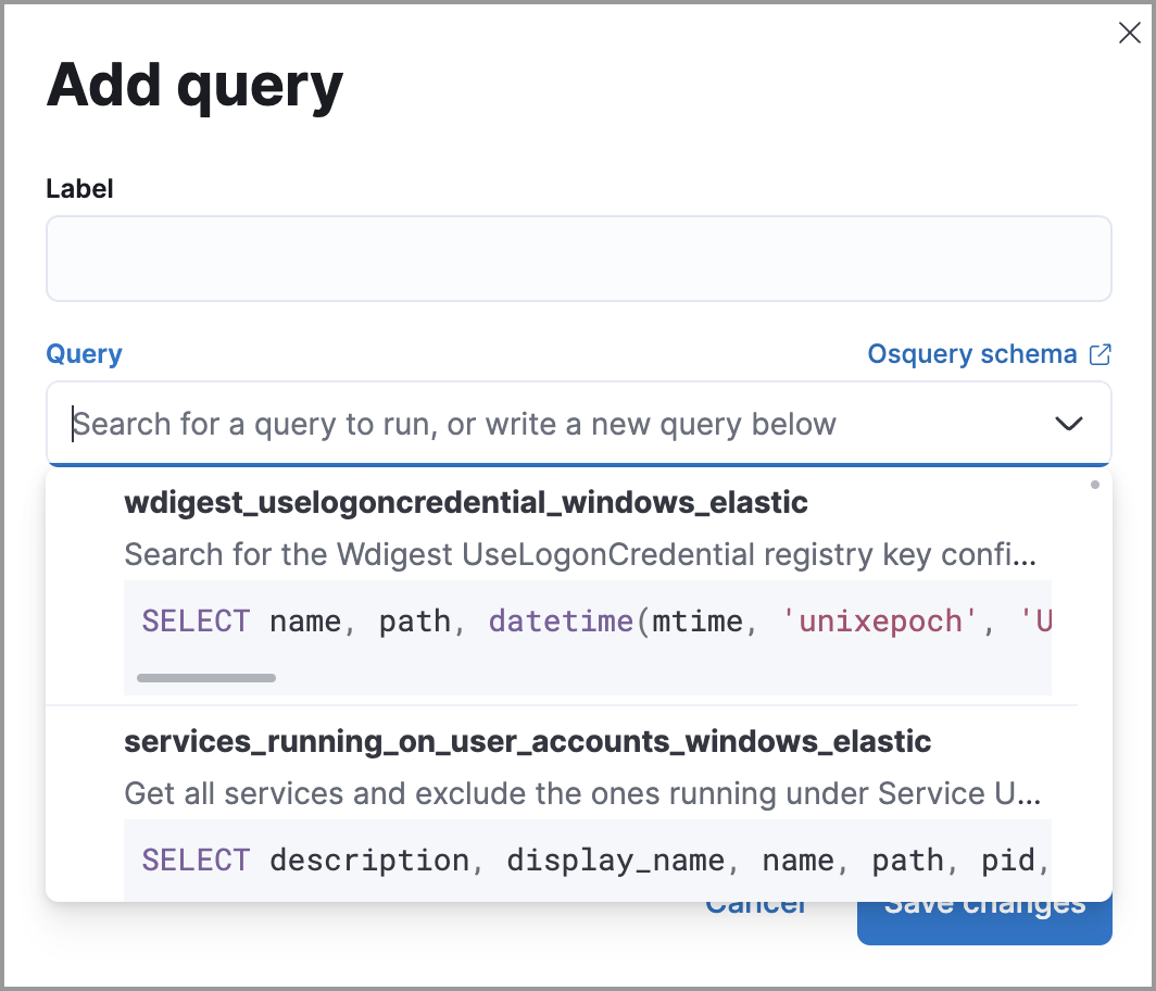 Setting up an Osquery investigation guide query