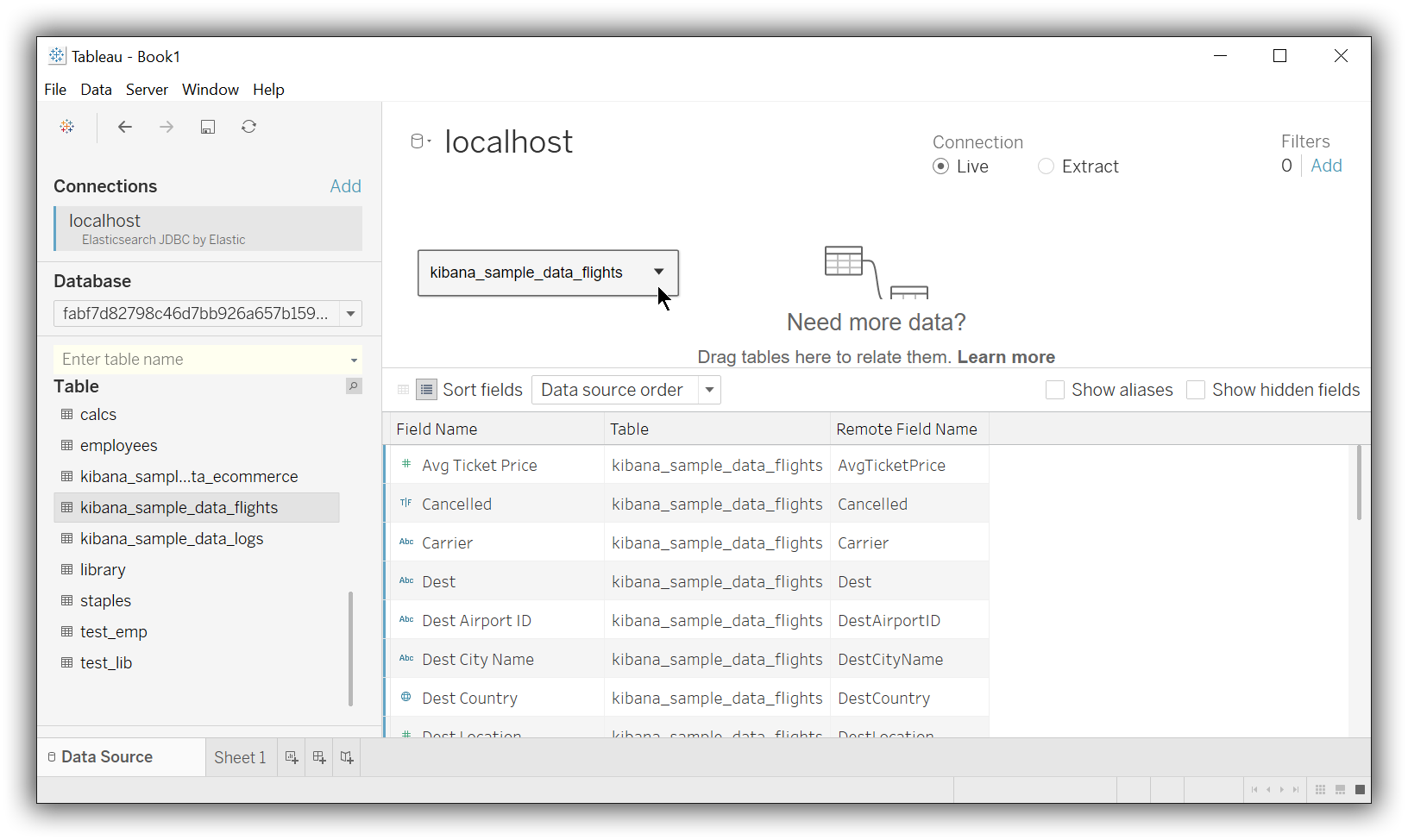 Select a table to load Select a table to load