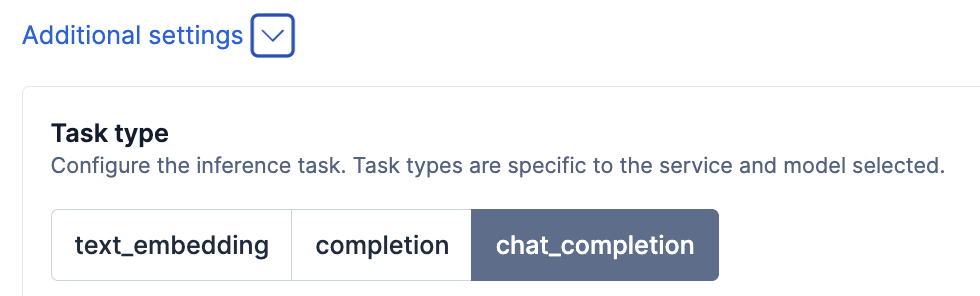 Additional settings expanded showing chat_completion task type selected
