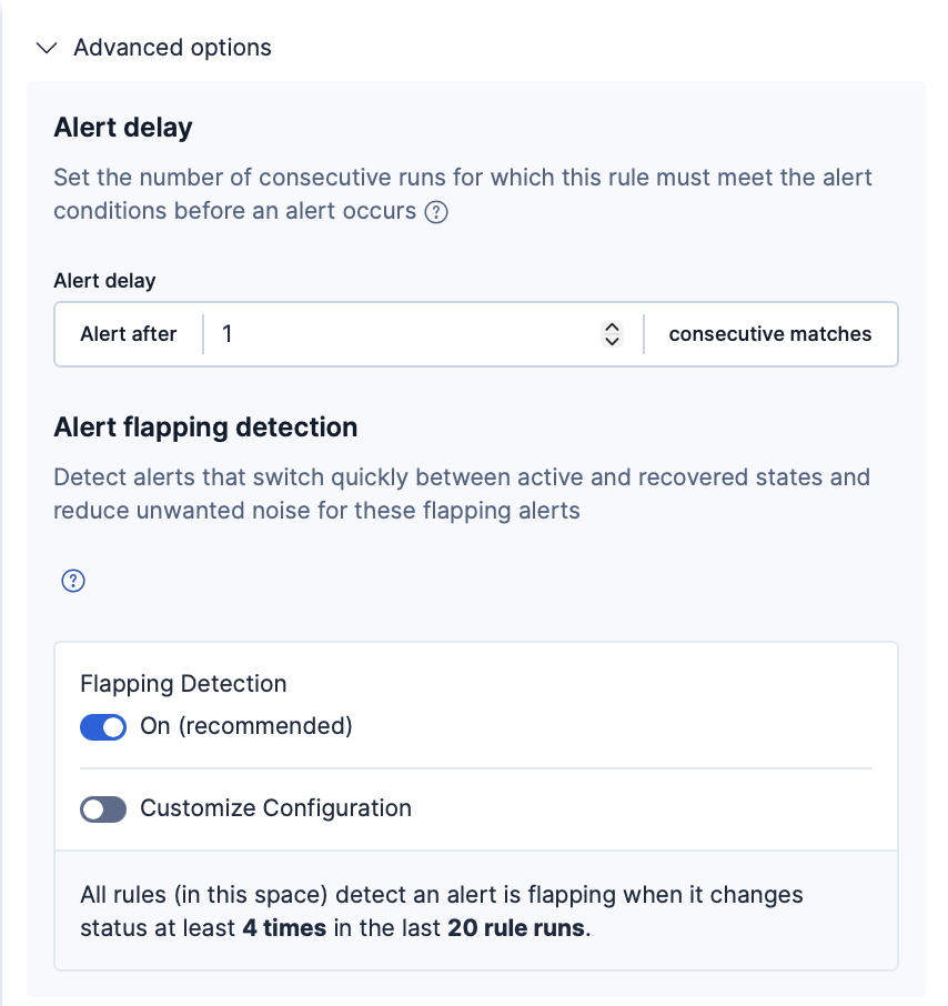 Advanced settings when defining a Synthetics monitor status rule