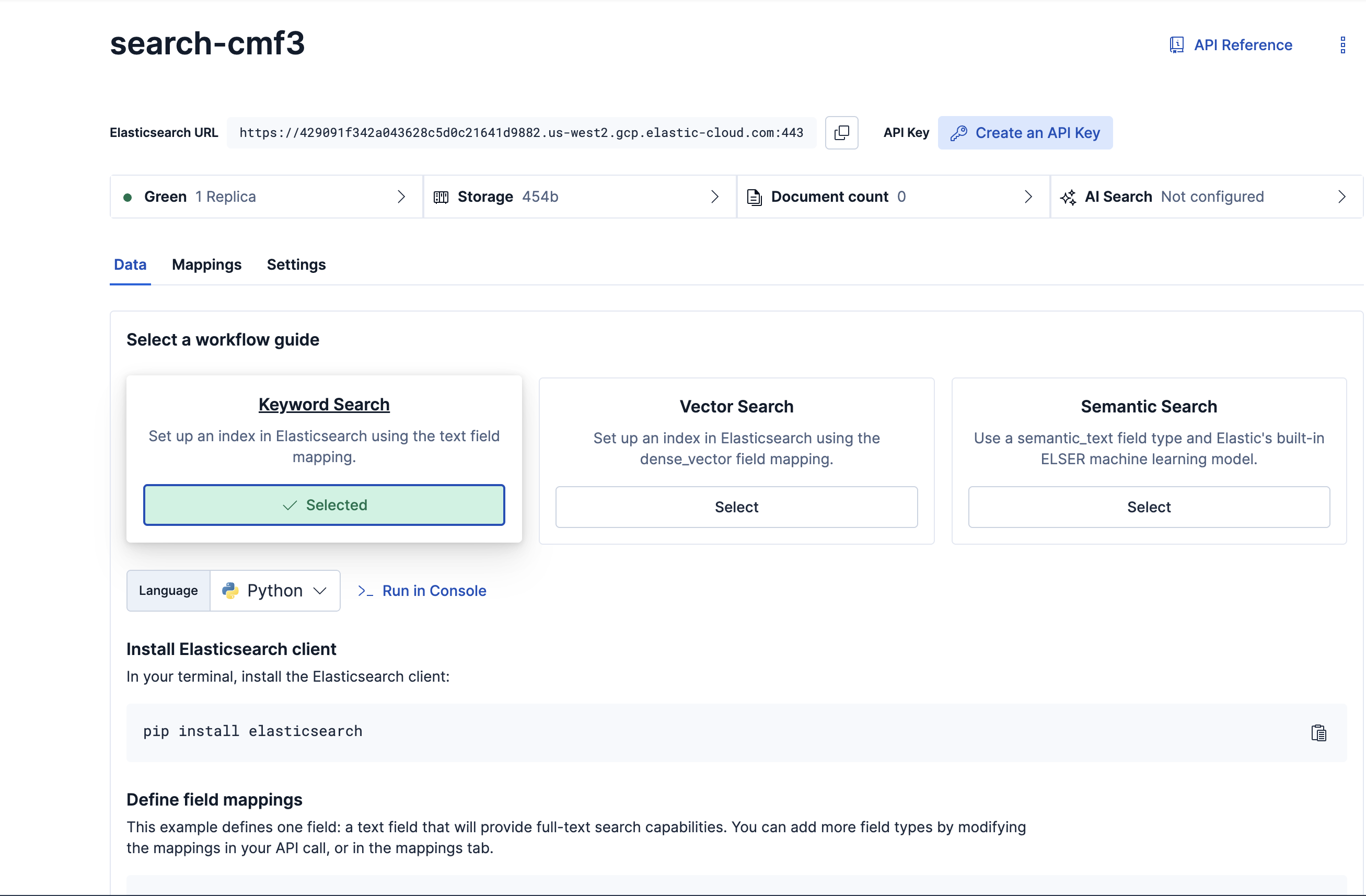 Client installation step in the keyword search workflow