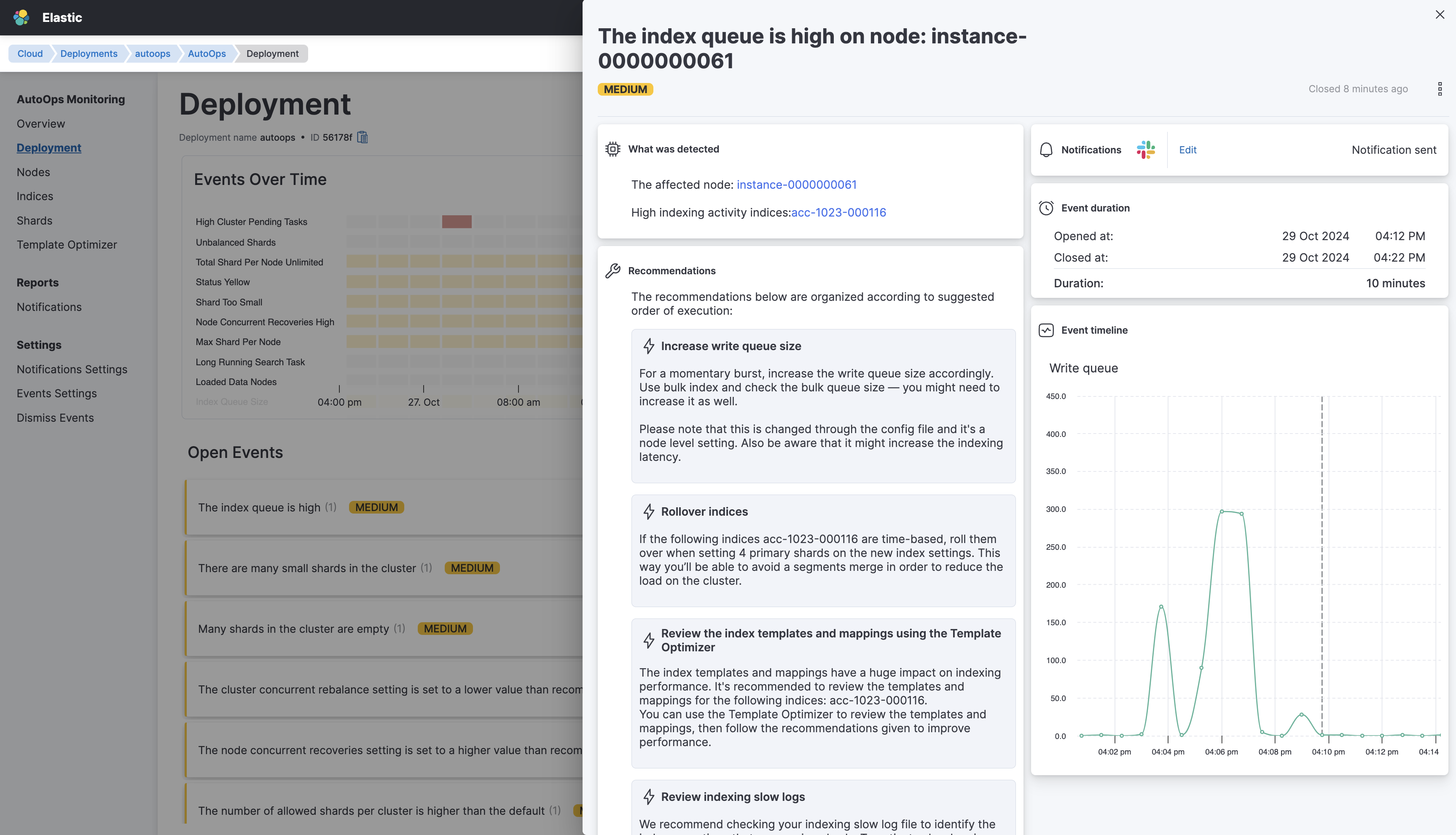 Screenshot showing an AutoOps event flyout