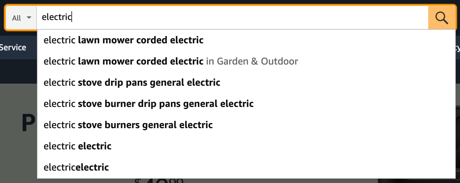 Search suggestions on Amazon Search suggestions on Amazon