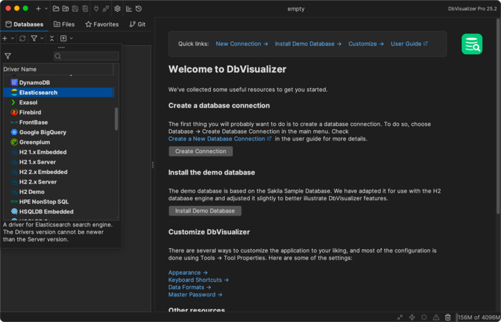 dbvis new elasticsearch connection