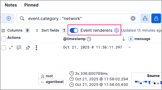 example timeline with the event renderer highlighted
