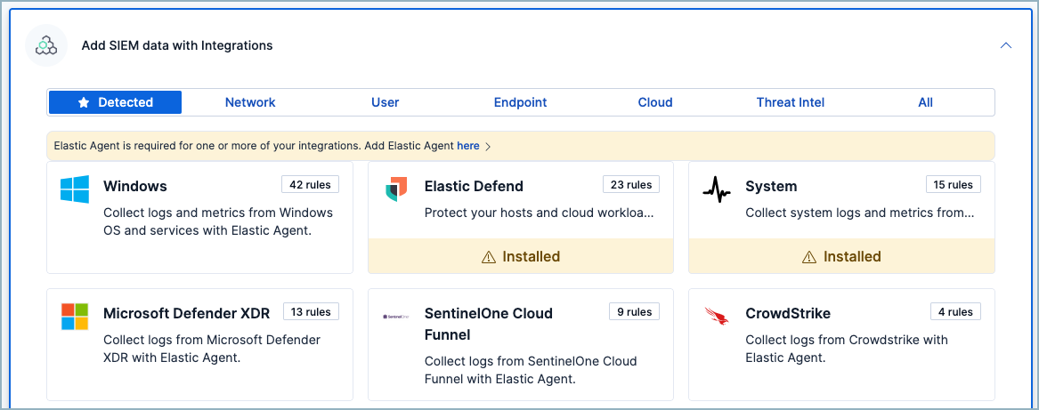 The add integrations panel.