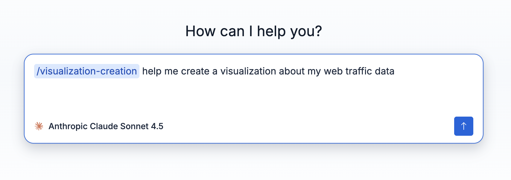 Chat input showing a slash command that invokes the visualization-creation skill