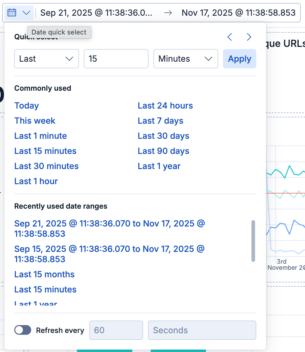 Time range menu with multiple time range suggestions