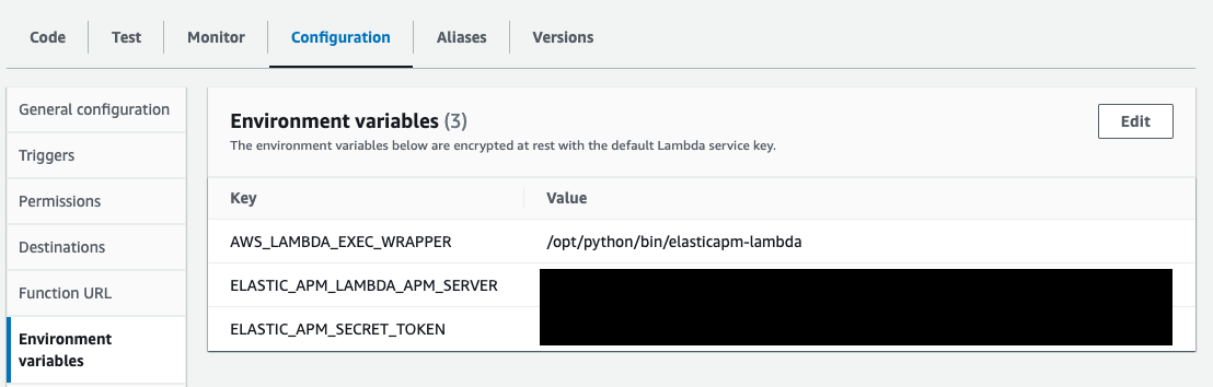 Python environment variables configuration section in AWS Console Python environment variables configuration section in AWS Console
