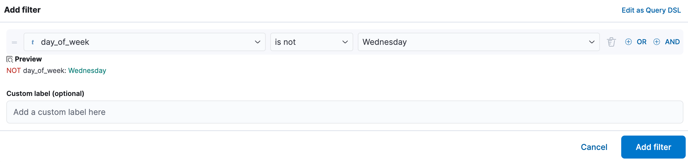 Add filter dialog in Discover Add filter dialog in Discover
