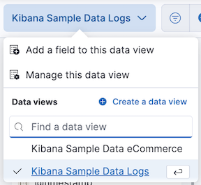 Dropdown menu located next to data view field with items for adding and managing fields Dropdown menu located next to data view field with items for adding and managing fields