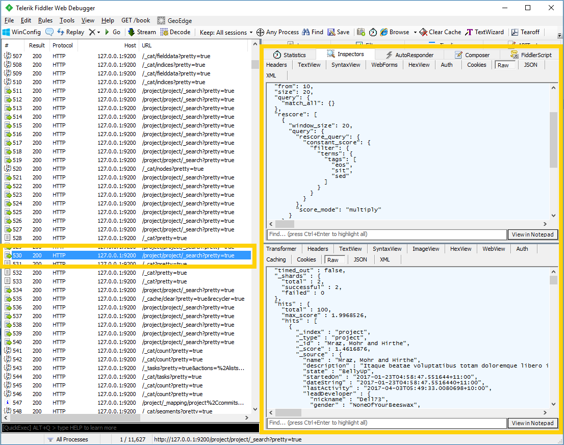 Inspecting requests and responses Inspecting requests and responses
