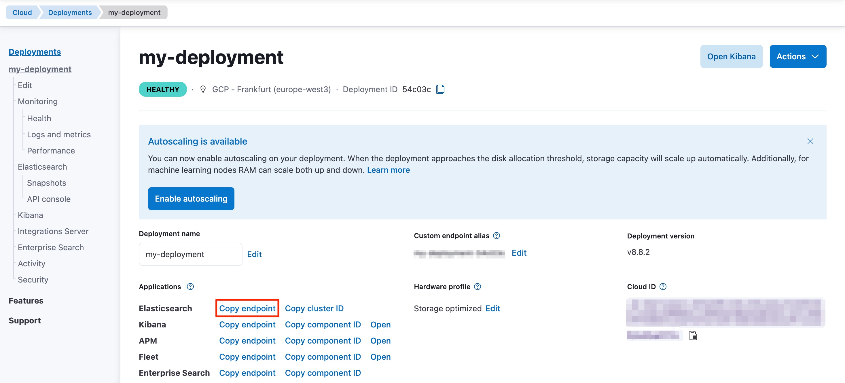 Finding Elasticsearch endpoint Finding Elasticsearch endpoint