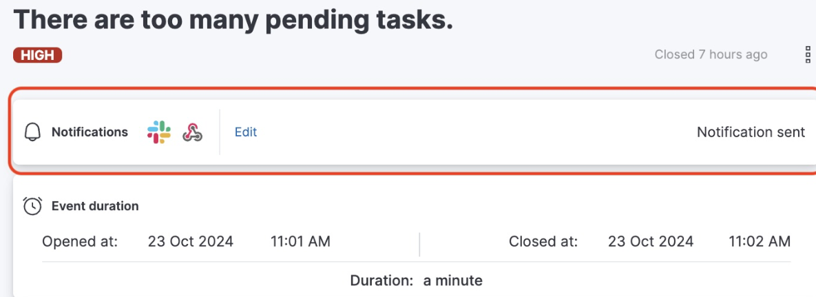 Notification status in an event flyout