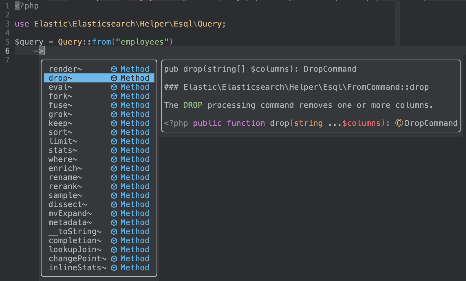 Autocompleting from()