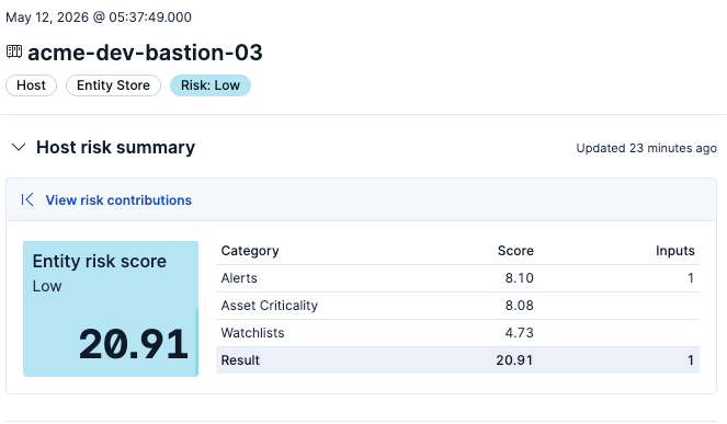 Host risk data in the Host risk summary section