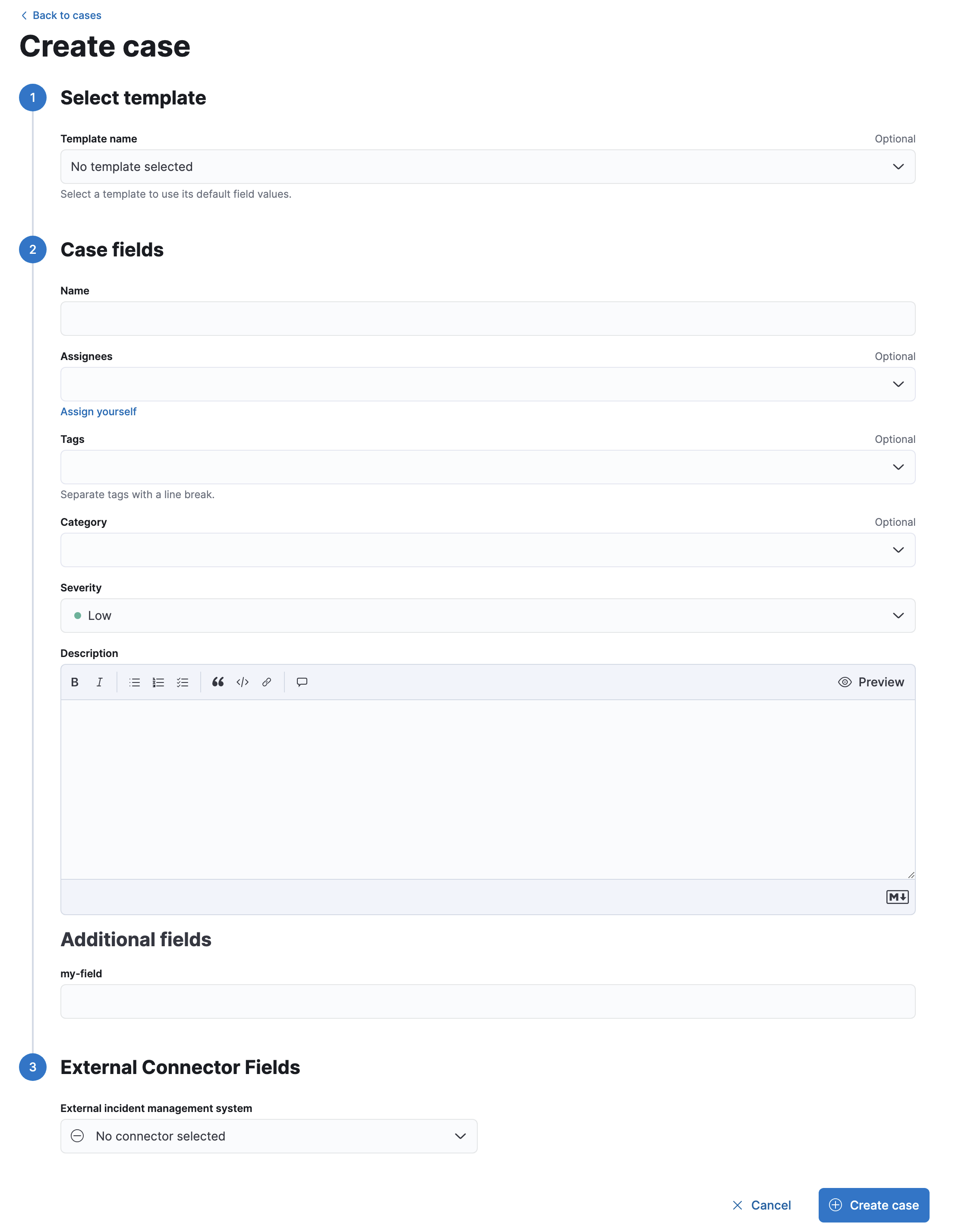 Creating a case in Kibana