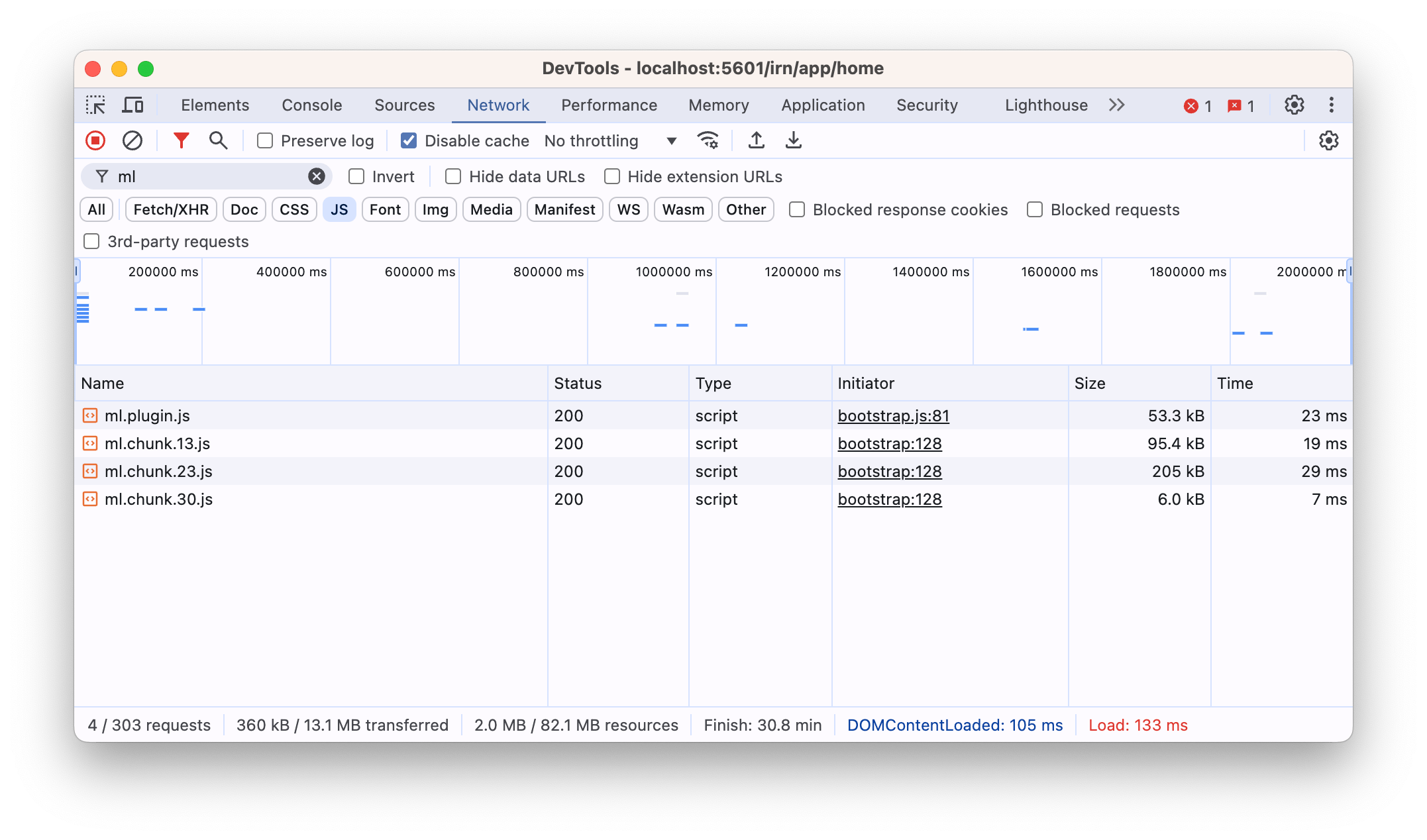 Network tab of Chrome when loading the ML plugin Network tab of Chrome when loading the ML plugin