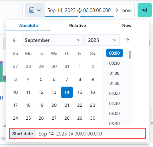 Set the time range start date Set the time range start date