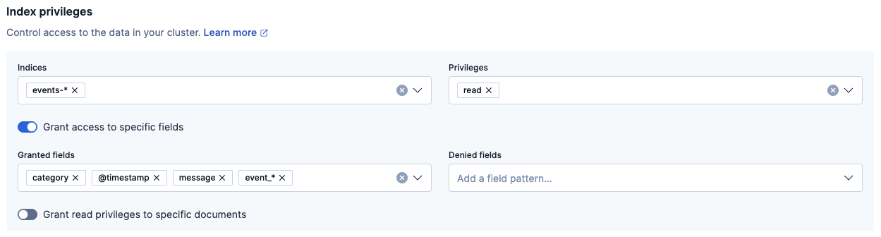 Configuring field-level security by granting access to fields