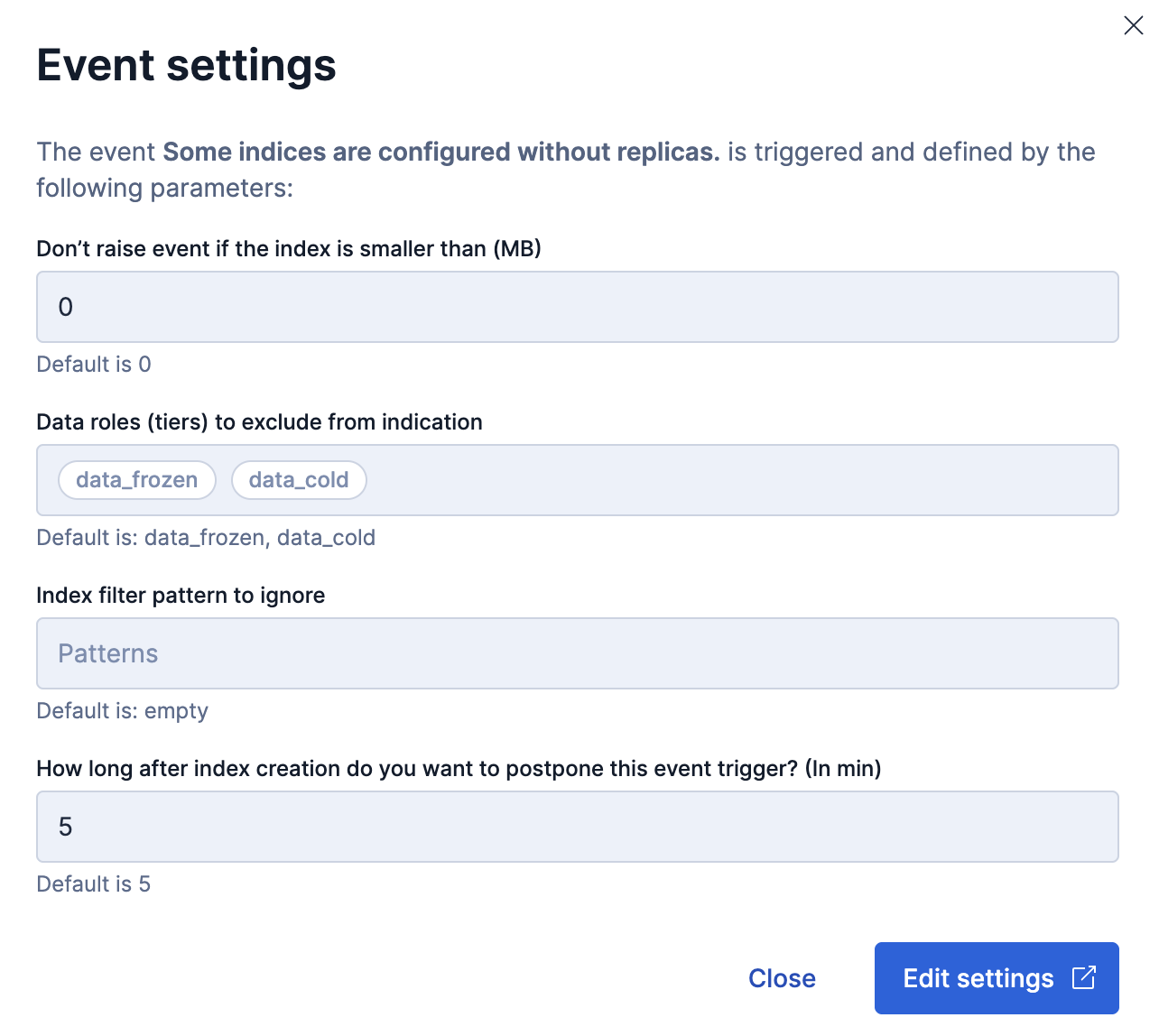Screenshot showing the Event settings dialog in AutoOps