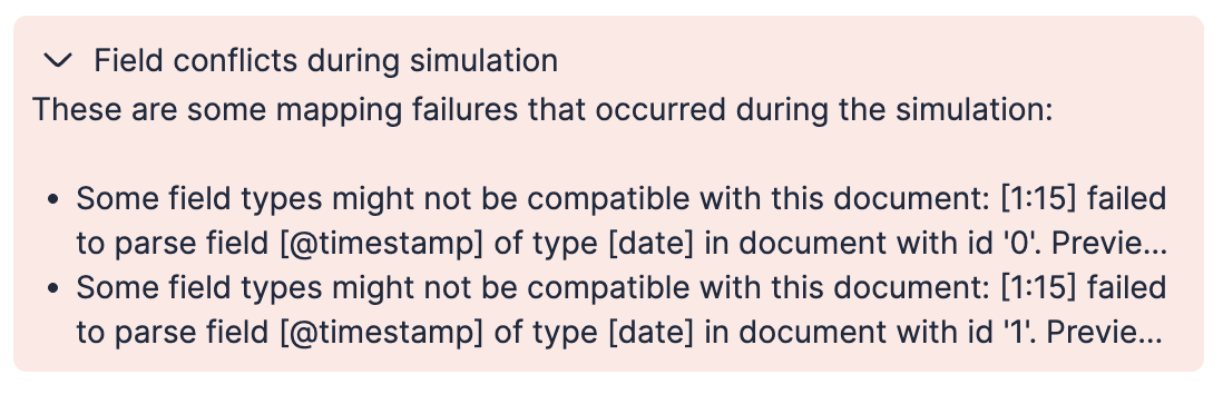 Process editor showing a mapping conflict error message
