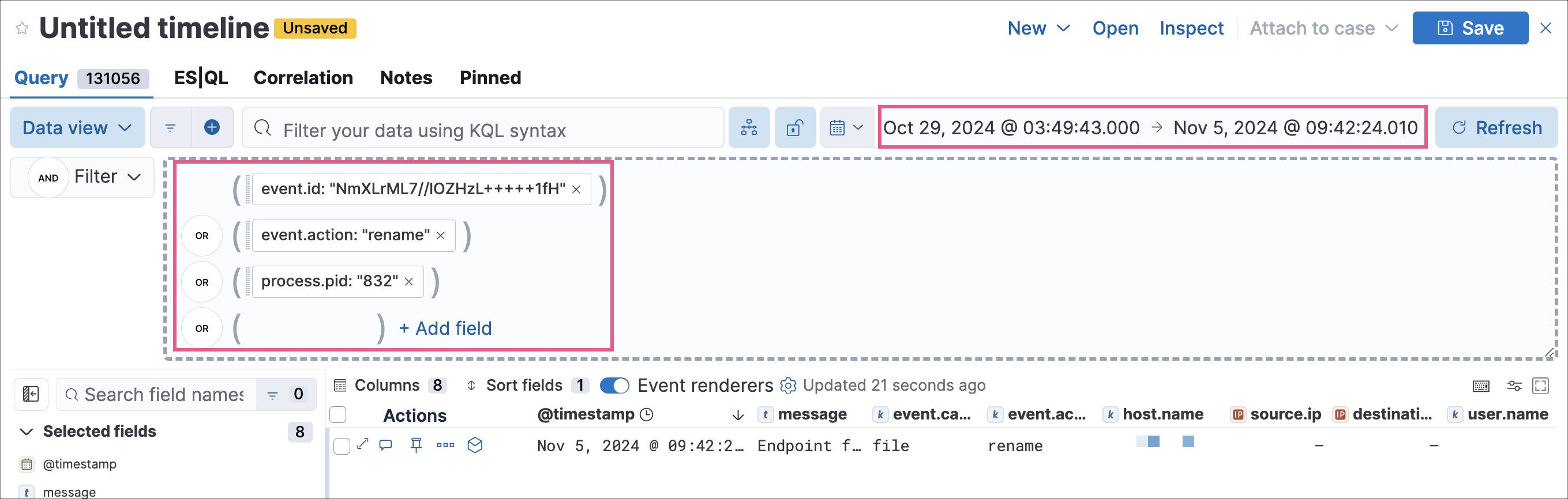 Timeline query