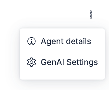 Options menu showing agent management, tool management, agent editing, and duplication