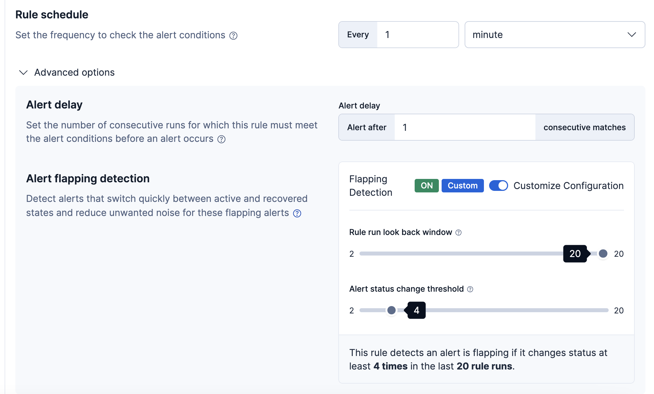 Rule schedule and advanced settings