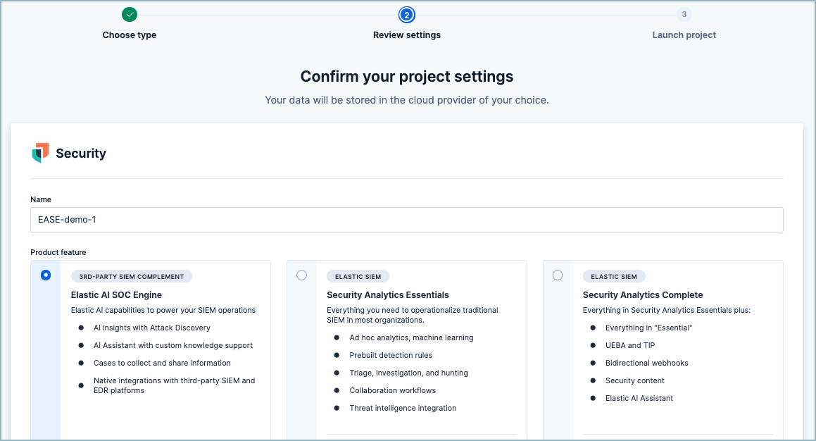 The Confirm your project settings page