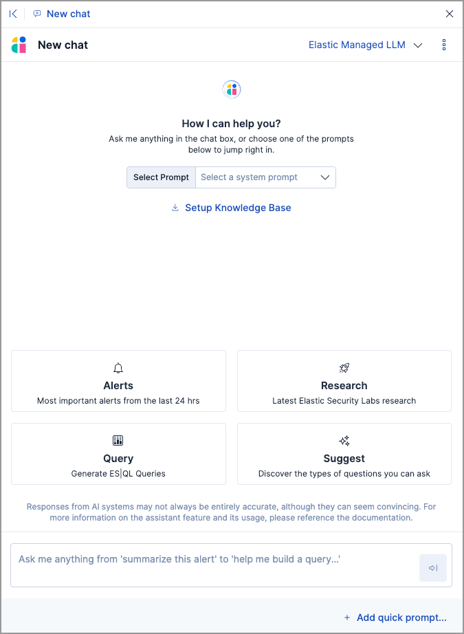 An AI Assistant conversation showing the Setup Knowledge Base button