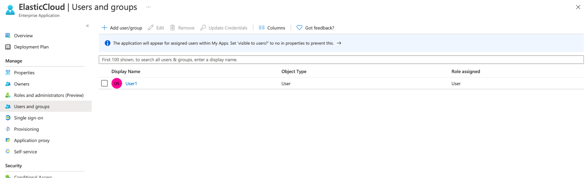 The Entra User and groups page