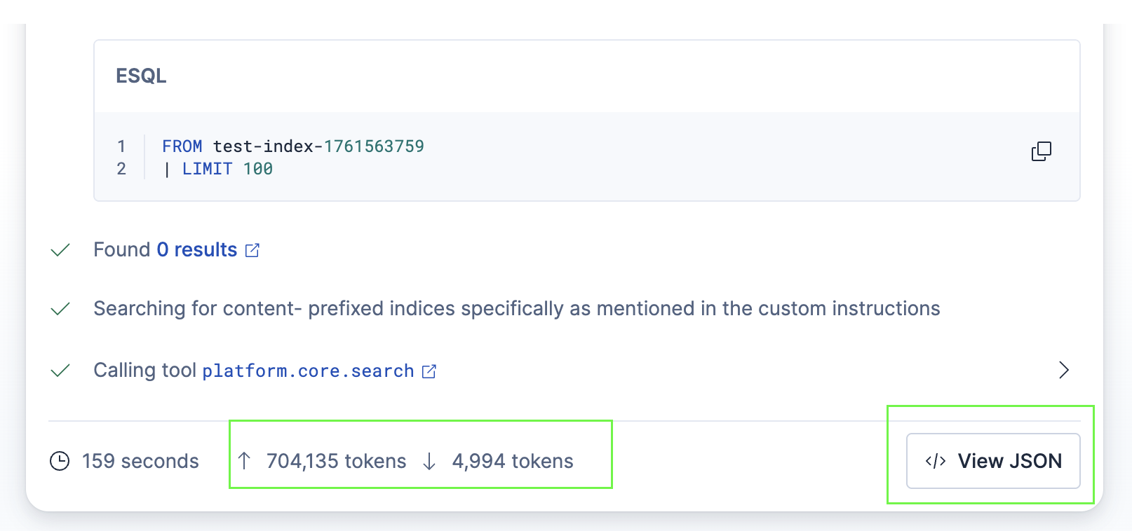 Screenshot of the token usage display, showing input and output token counts
